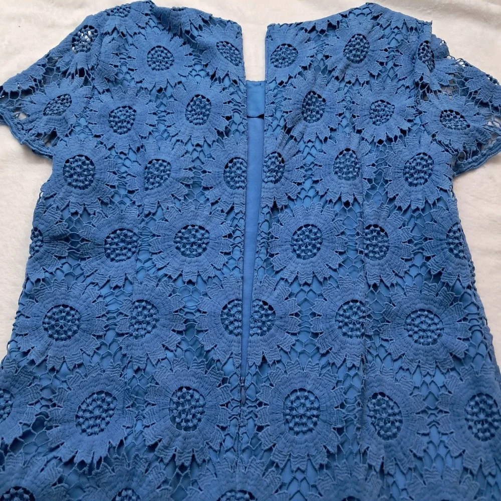 Talbots Dress Womens 12 Blue Floral Crochet Lace Short Sleeve Wedding Guest